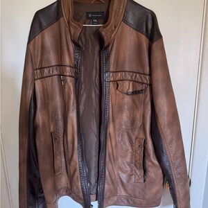 INC International Concepts Faux Leather Two-Tone Brown Jacket